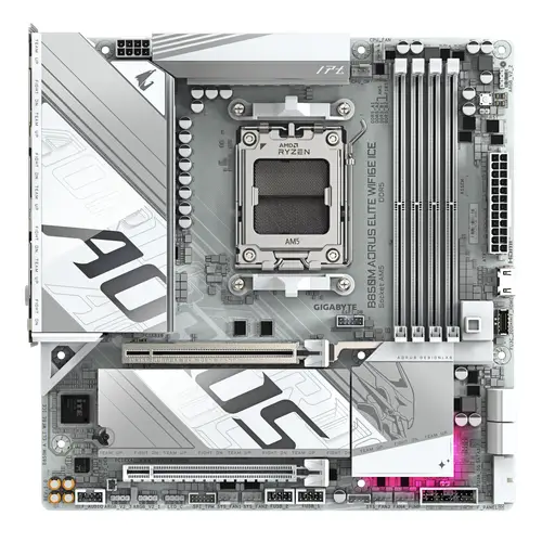 B850M AORUS ELITE WIFI6E ICE Placa Base - Procesadores AMD Ryzen Serie 9000, 12+2+1 fases VRM digitales, hasta 8200MHz DDR5 (OC), 1xPCIe 5.0 + 1xPCIe 4.0 M.2, LAN 2.5, WIFI 7, USB 3.2 Gen 2 - Imagen 2