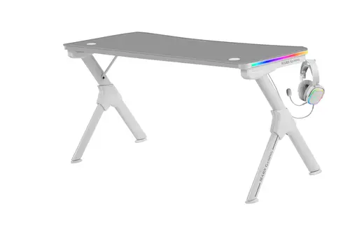 MGD140RGB, Mesa Ergonómica Gaming RGB, Soporte Auriculares y Bebida, Alfombrilla Ratón, 140x60cm, Blanco - Imagen 2
