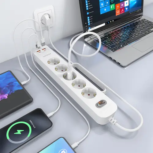 Regleta de Enchufes Multifuncion con 5 Tomas + Cargador PD3.0 20W 2xUSB-C, 2xUSB-A, 1.4m, Blanco - Imagen 6