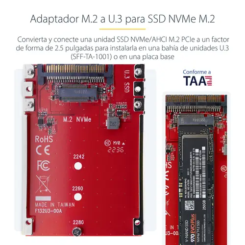 Adaptador M.2 a U.3 para SSDs M.2 NVMe - Conversor Adaptador de Host de Unidad M.2 PCIe a U.3 de 2,5 (SFF-TA-1001) - Cumple con TAA - Imagen 10