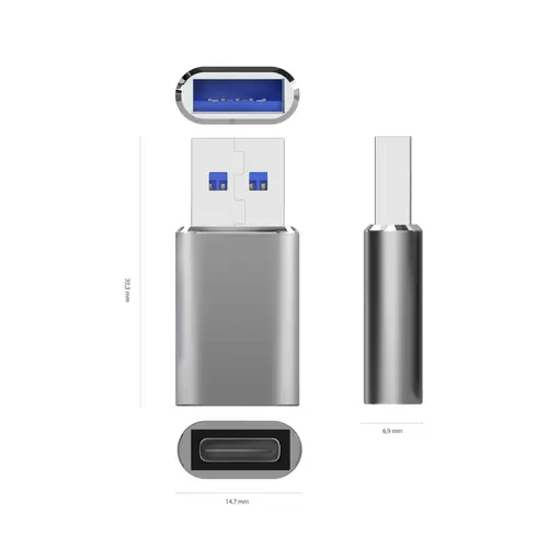 Mini Adaptador USB 3.2 Gen2 / USB 2.0 3A, Tipo USB-C/H-A/M, Gris - Imagen 3