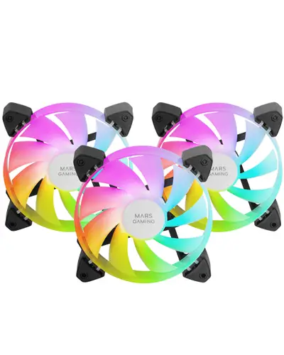 MF-3A, Kit 3x Ventiladores FDB Ultrasilenciosos 120mm, Iluminación ARGB Rainbow 360º Sin Marco, Ventialdores 3en1 con Compatibilidad Total ARGB, Doble Conector ARGB Macho + Hembra, Negro - Imagen 1