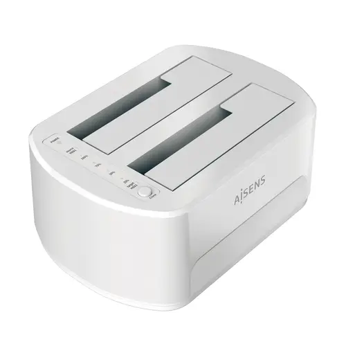 Estacion de Docking de Doble Bahia ASDS-D02W SATA 2.5/3.5 a USB 3.0/3.1 Gen1, Clone, Blanca - Imagen 1