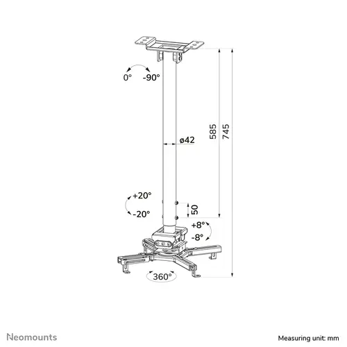 CL25-550WH1 Soporte de techo para proyector - alt. 74,5-114,5 cm - fácil montaje - movimiento completo - Imagen 17