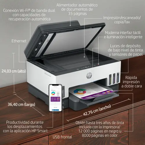 Smart Tank 7605 Inalámbrico All-in-One Color Impresora, Impresión a doble cara  Copiadora y escáner - Imagen 6
