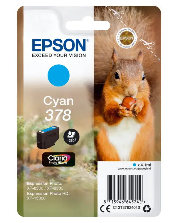 Squirrel Singlepack Cyan 378 Claria Photo HD Ink