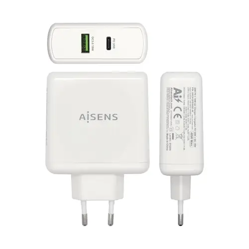 Cargador 48 W, 1x USB-C PD3.0 30 W, 1x USB-A QC3.0 18 W, Blanco - Imagen 2