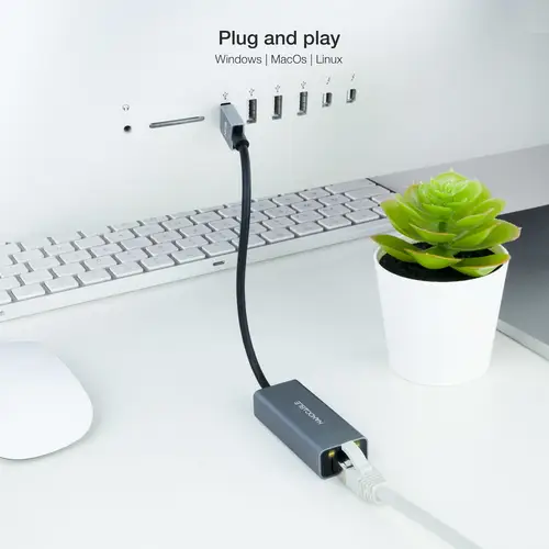 Conversor USB 3.0 a Ethernet Gigabit 10/100/1000 Mbps, Aluminio, Gris, 15 cm - Imagen 4