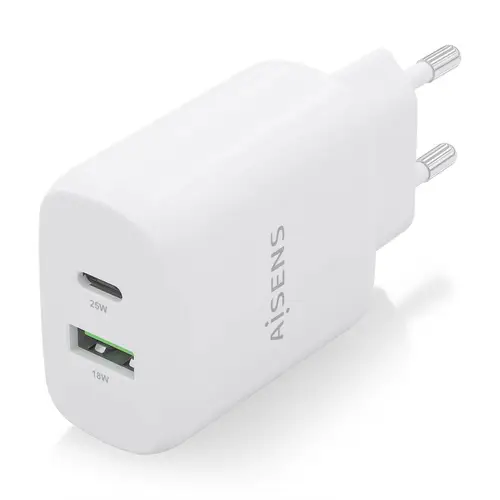 Cargador 25W, 1xUSB-C PD3.0, 1xUSB-A QC3.0, Blanco - Imagen 2