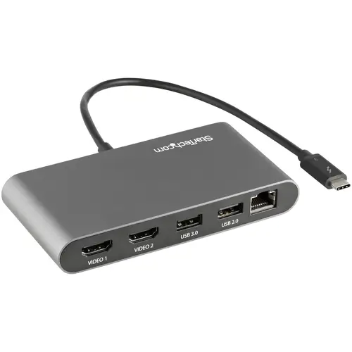 Mini Dock Thunderbolt 3 - Docking Station Portátil para 2 Monitores con HDMI 4K de 60Hz, 2x Hub USB-A (3.0/2.0), GbE - Cable de 28cm - Adaptador Multipuerto TB3 - Mac/Windows - Imagen 4