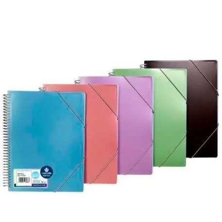 CARCHIVO CARPETA METAL ESPIRAL PP 20 FUNDAS A4 CIERRE C/GOMAS COLORES METALICOS SURTIDOS