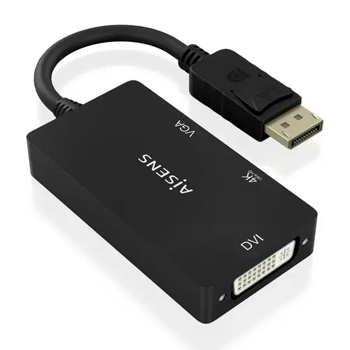 Conversor Displayport V1.2 a VGA/DVI/HDMI, DP 1.2/M-VGA/H-DVI/H-HDMI/H 4K, Negro, 15cm - Imagen 1