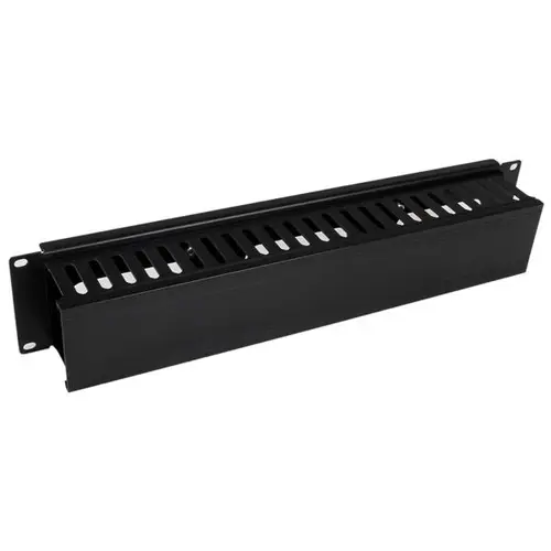 Panel Canaleta Horizontal de 2U con Cubierta para Gestión de Cableado en Racks y Perforaciones Laterales - Imagen 1
