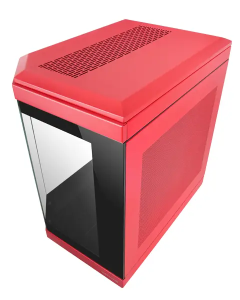 MC-3T, Caja Gaming Custom ATX, Triple Ventana Cristal Templado Continuo, Soporte Refrigeración Líquida Completo, Cámara Dual Lateral, 3x Slots PCI Verticales, USB-C y USB 3.0, Rojo