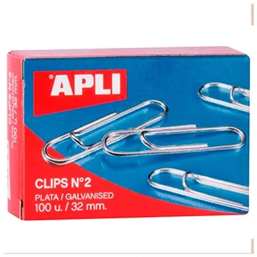 CAJA 100 CLIPS APLI LABIADOS Nº2 32MM