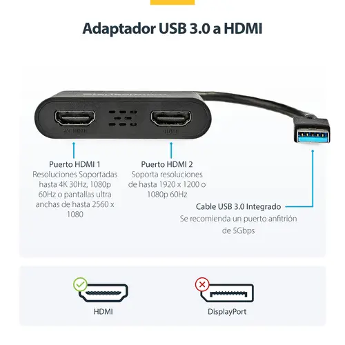 Adaptador USB 3.0 a HDMI Doble - 4K 30Hz - Imagen 6