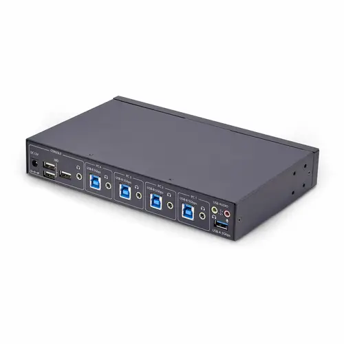 Switch KM/USB 4 Puertos con Conmutación por Ratón - Conmutador KM USB 3.0 de Teclado y Ratón para 4 Ordenadores - Comparte Periféricos en 4 Ordenadores - Audio de 3,5mm y USB - TAA - Imagen 2
