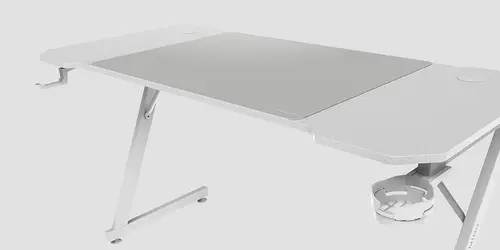 MGD-X140, Mesa Gaming Ergonómica, Superficie en Fibra de Carbono, Estructura Metálica, Alfombrilla XXL, Soporte Auriculares y Bebida, Gestión Cableado, Escritorio PC 140x60cm, Blanco - Imagen 3