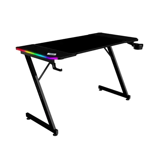 MGD-X120RGB, Mesa Gaming Ergonómica, Iluminación ARGB con Mando, Fibra de Carbono, Alfombrilla XXL, Soporte Auriculares y Bebida, Gestión Cableado, Escritorio Gaming 120x60cm, Negro - Imagen 1