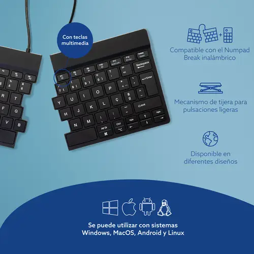 Teclado ergonómico R-Go Split Break con software de pausa, teclado dividido ergonómico, QWERTY (PT), bluetooth, negro - Imagen 13