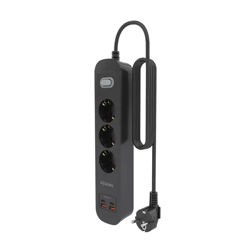 Regleta de Enchufes Multifuncion con 3 Tomas + Cargador PD3.0 20W 2xUSB-C, 2xUSB-A, 1.4m, Negro - Imagen 3
