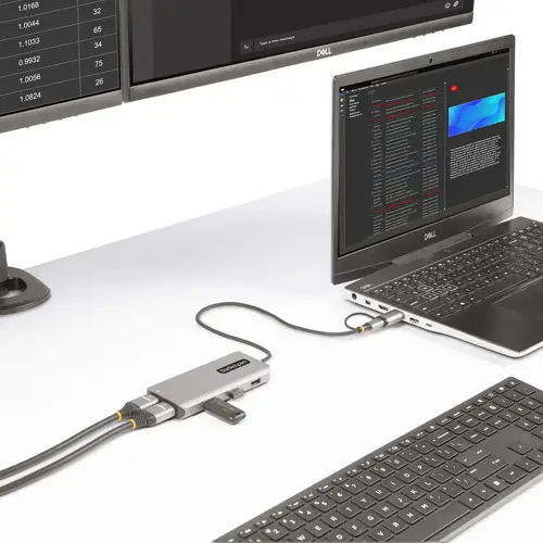 Adaptador Multipuertos USB-C - HDMI Doble (4K30Hz/1080p60Hz) - Hub Ladrón 3x USB-A - Mini Docking Station de Viajes - Docking Station USB Tipo C con Cable Integrado de 40cm - Imagen 6