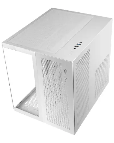 MC-NOVAM, Caja Compacta Custom MicroATX, Doble Ventana Cristal Templado Continuo, Estructura Modular Doble Cámara, Rejilla Frontal, Soporte Refrigeración Líquida, Conector USB-C, Blanco - Imagen 1