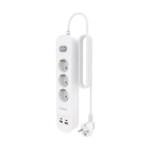 Regleta de Enchufes Multifuncion con 3 Tomas + Cargador PD3.0 20W 2xUSB-C, 2xUSB-A, 1.4m, Blanco - Imagen 3