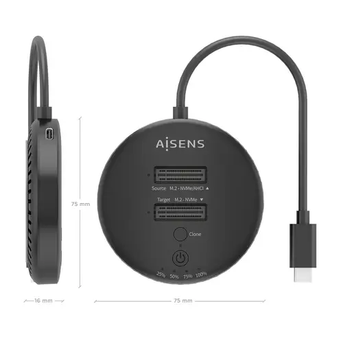 AISENS Estacion De Docking De Doble Bahia NVME a USB 3 2 Gen2x2  Clone  Negro - Imagen 5