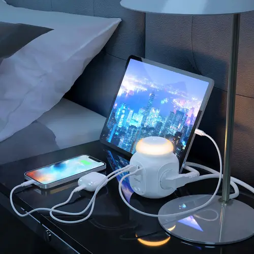 Regleta de Enchufes Sobremesa Multifuncion con 4 Tomas + 1XUSB-C, 3XUSB-A, Luz Nocturna, 1.8M, Blanco - Imagen 4