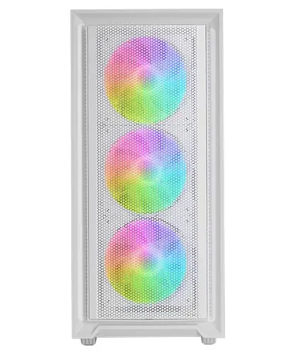 MC-AIR, Caja Gaming ATX, 4x Ventiladores FRGB Rainbow 120mm, Panel Frontal Mesh, Ventana Lateral Completa Cristal Templado, Semitorre PC Doble Cámara, Soporte Refrigeración Líquida, Blanco - Imagen 2