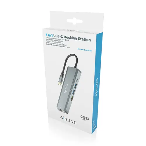 USB-C Dock 5 en 1, USB-C a 1xHDMI, 1xRJ45, 2xUSB, 1xPD, Gris, 15 cm - Imagen 7