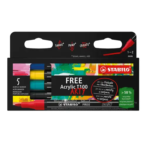 FREE Acrylic marcador 5 pieza(s) Negro, Azul, Carmín, Turquesa, Amarillo - Imagen 1