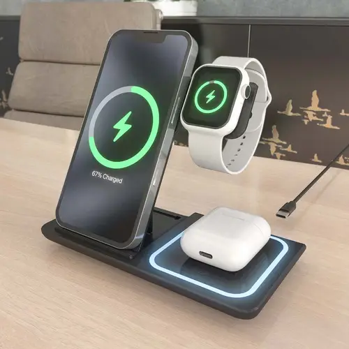 Cargador Inalambrico USB-C 3 En 1 De 15W Para Movil, Apple Watch, Ariculares Con Estuche De Carga, Negro - Imagen 5