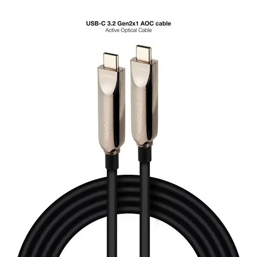 Cable USB 3.2 Gen2x1 AOC, 60W 3A PD 10Gbps 8K@60Hz, USB-C M/M, 15m, Negro - Imagen 2