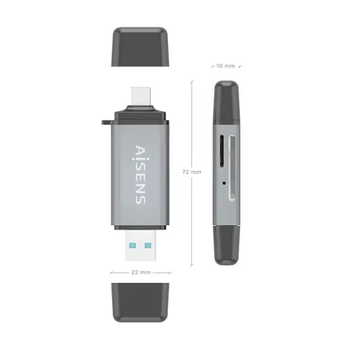 Lector De Tarjetas SD, Micro SD, MMC, Rs-MMC, MMC Micro, USB-A y USB-C, Gris - Imagen 4
