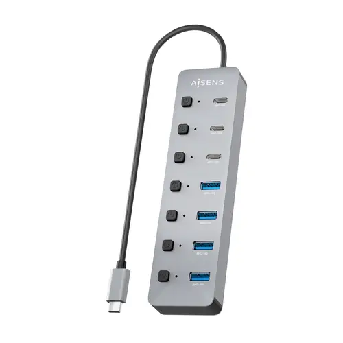 AISENS Hub USB3 2 Gen2 10G USB C  USB C M 4xUSB A H 3xUSB C H 1xUSB C H PD3 0 100W  Gris  30cm - Imagen 3