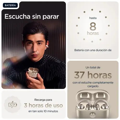 moto buds loop Auriculares Inalámbrico Clip de oreja Llamadas/Música/Deporte/Uso diario Bluetooth Beige - Imagen 17