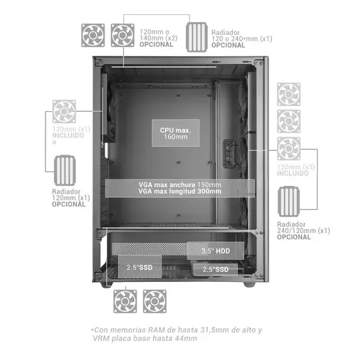 MCT800W carcasa de ordenador Midi Tower Blanco - Imagen 16