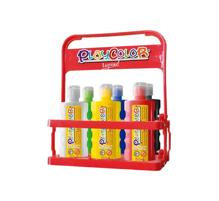 TEMPERA LIQUID PARA 6 BOTELLAS DE 500ML. BASKET 6 COLORES PLAYCOL..