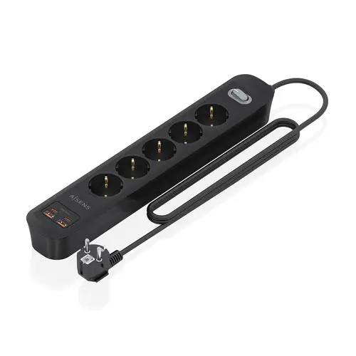 Regleta de Enchufes Multifuncion con 5 Tomas + Cargador PD3.0 20W 2xUSB-C, 2xUSB-A, 1.4m, Negro - Imagen 1