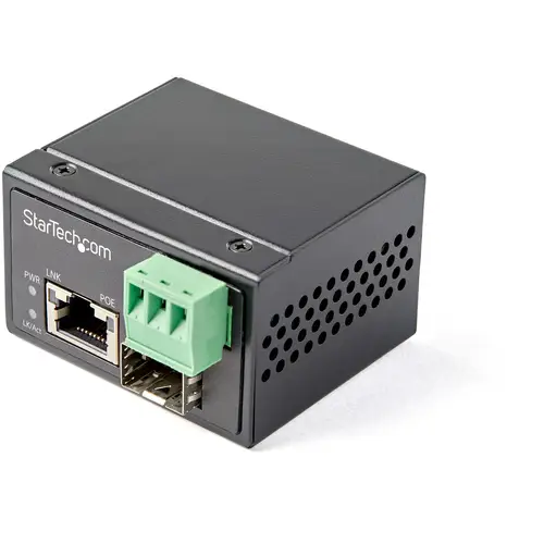 Conversor de Medios Ethernet Industrial PoE+ de Fibra a Ethernet de 30W - Convertidor SFP a RJ45 de Fibra IP30 (IMC1GSFP30W) - Imagen 1