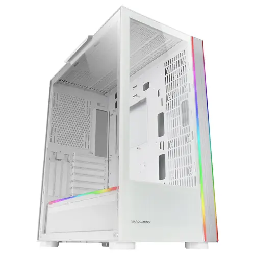 MC-ULT, Caja Gaming Custom XXL E-ATX, Doble Cristal Templado 90º Sin Marco + Puerta Lateral, Soporte Completo Refrigeración Líquida, Torre PC con Diseño de Cámara Dual Vertical, Blanco - Imagen 1