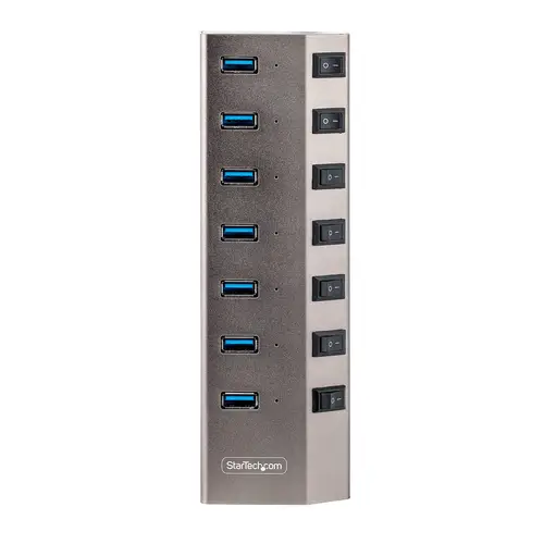 Hub USB-C Autoalimentado de 7 puertos con Interruptores Individuales - Concentrador USB 3.0 a 5 Gbps con Fuente de Alimentación - Ladrón USB Tipo C a USB-A - BC 1.2 - Imagen 5