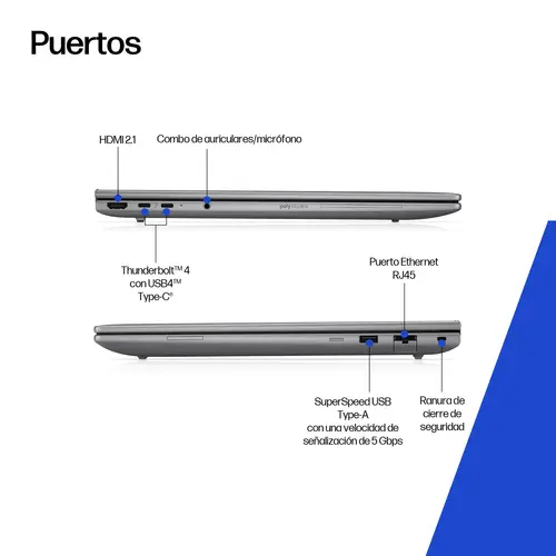 ZBook 8 G1i 16 Wolf Pro Security Edition - Data Science Intel Core Ultra 7 265H Estación de trabajo móvil 40,6 cm (16") Pantalla táctil WUXGA 32 GB DDR5-SDRAM 1 TB SSD NVIDIA RTX 500 Ada Wi-Fi 7 (802.11be) Windows 11 Pro AI PC, AI Workstation Plata - Imagen 4