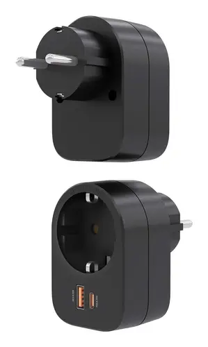Regleta De Pared Multifuncion Con 1 Toma + 1xUSB-C 20W PD3.0, 1xUSB-A 20W QC3.0, Negro - Imagen 3