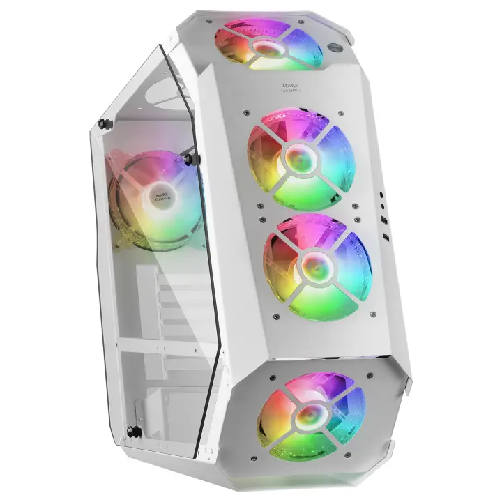 MC51W, Caja PC Gaming ATX, Doble Cristal Templado, 5x Ventilador RGB 12cm, Blanco