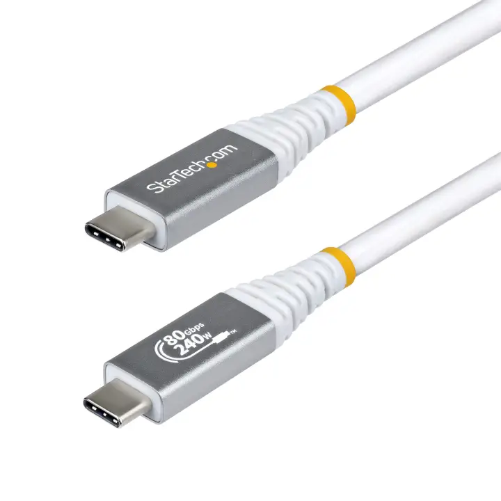 Cable USB4 50cm - Cable USB-C Certificado USB-IF - 80Gbps - Cable USB Tipo C - PD de 240W - 8K120/4K240 - DP 2.1 - DP80 - Recubrimiento de TPE - Compatible con Thunderbolt - Blanco