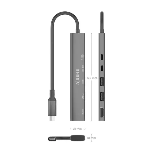 USB-C Dock 5 en 1, USB-C A, 1x HDMI 2x USB-A, 1x USB-C, 1x USB-C PD, Gris, 15cm - Imagen 4