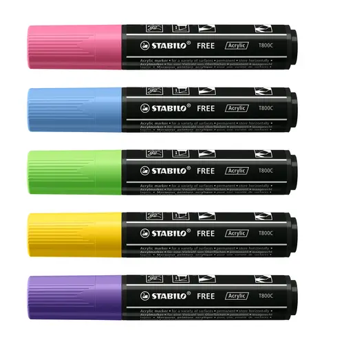 FREE Acrylic T800C Set 1 marcador 5 pieza(s) Punta de cincel Verde claro, Azul metálico, Rosa, Violeta, Amarillo - Imagen 2